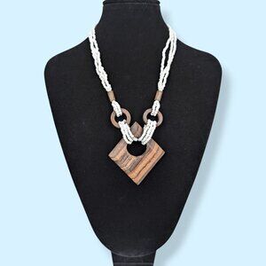 Vintage Beaded Wooden Statement Necklace
